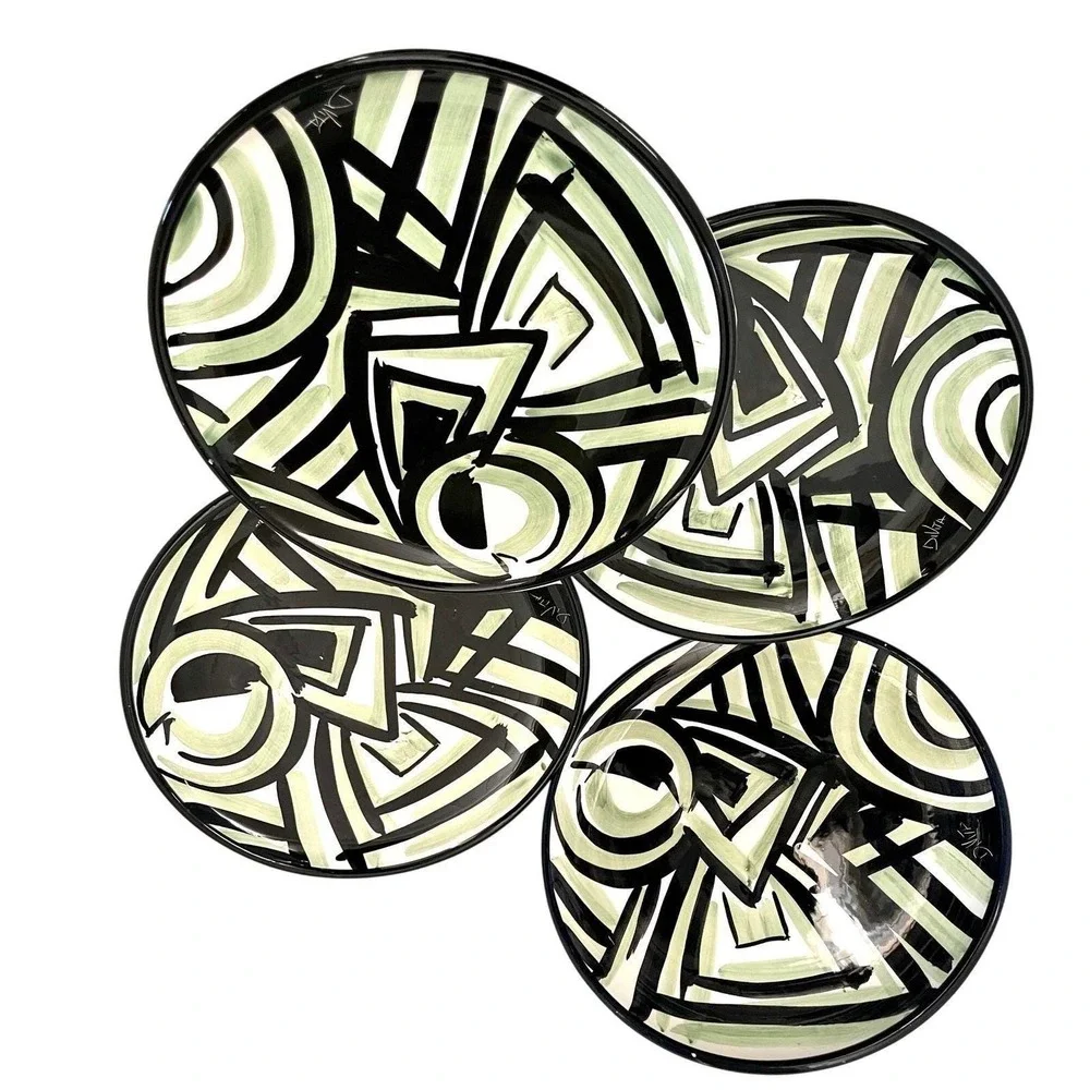 D. Vita Hand Painted Italian Ceramic Plates Set of 4 – Abstract‎ Modern Design